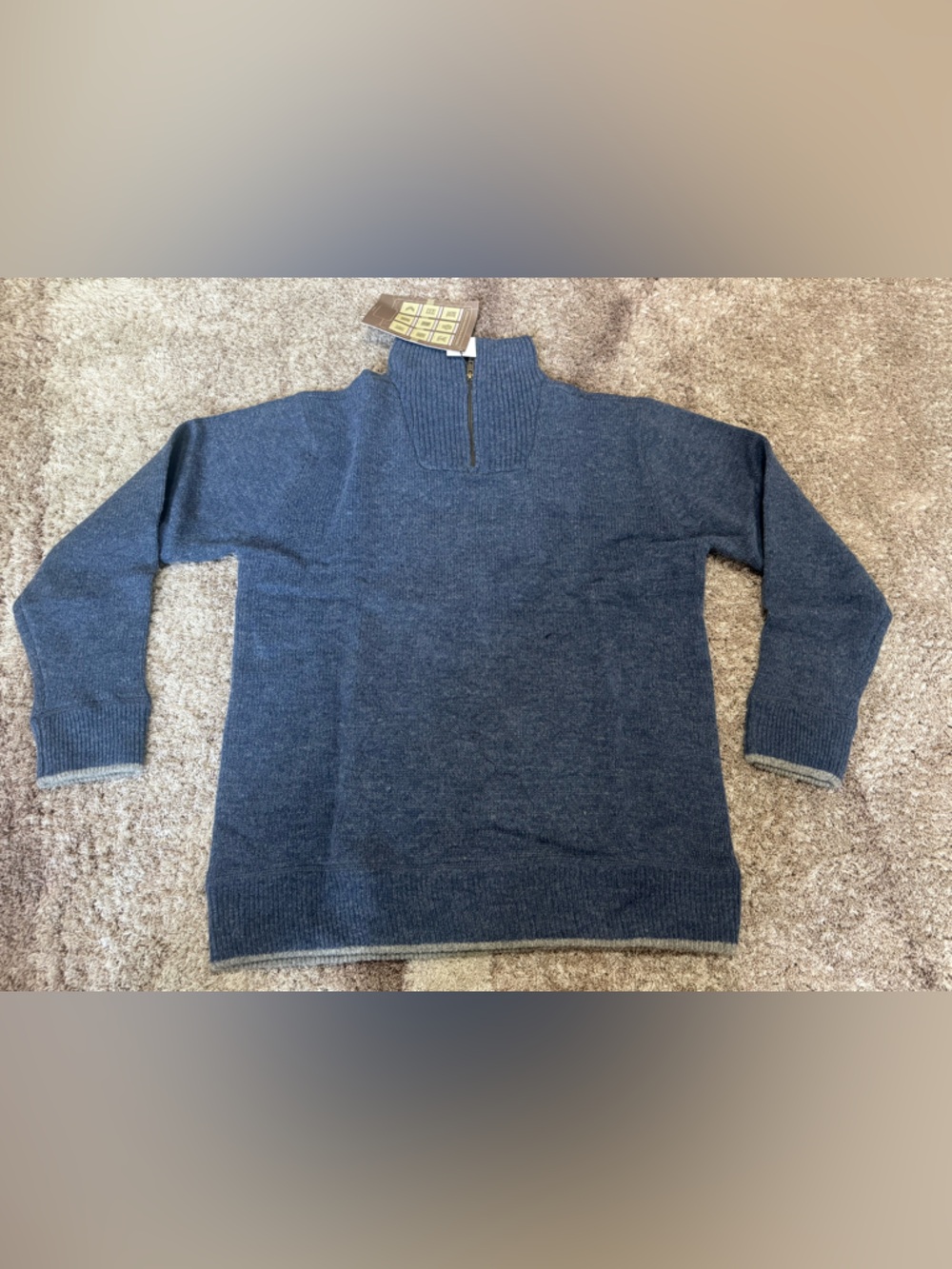 Aran sweater market Half Zip Lambswool Sweater Blue Stone